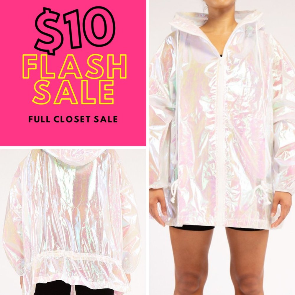 Iridescent Ripstop Hologram Hooded Raincoat